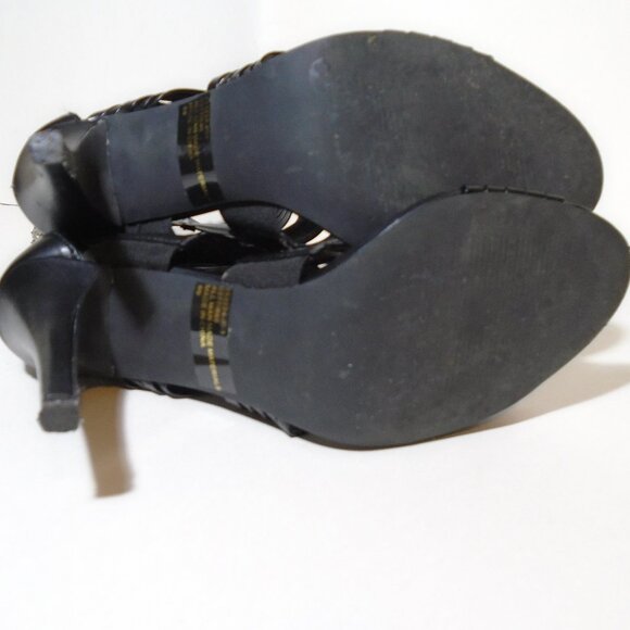 Colin Stuart Calf High Boots Stiletto Heel Pumps Skin Baring Peep Toe Black - Picture 12 of 14